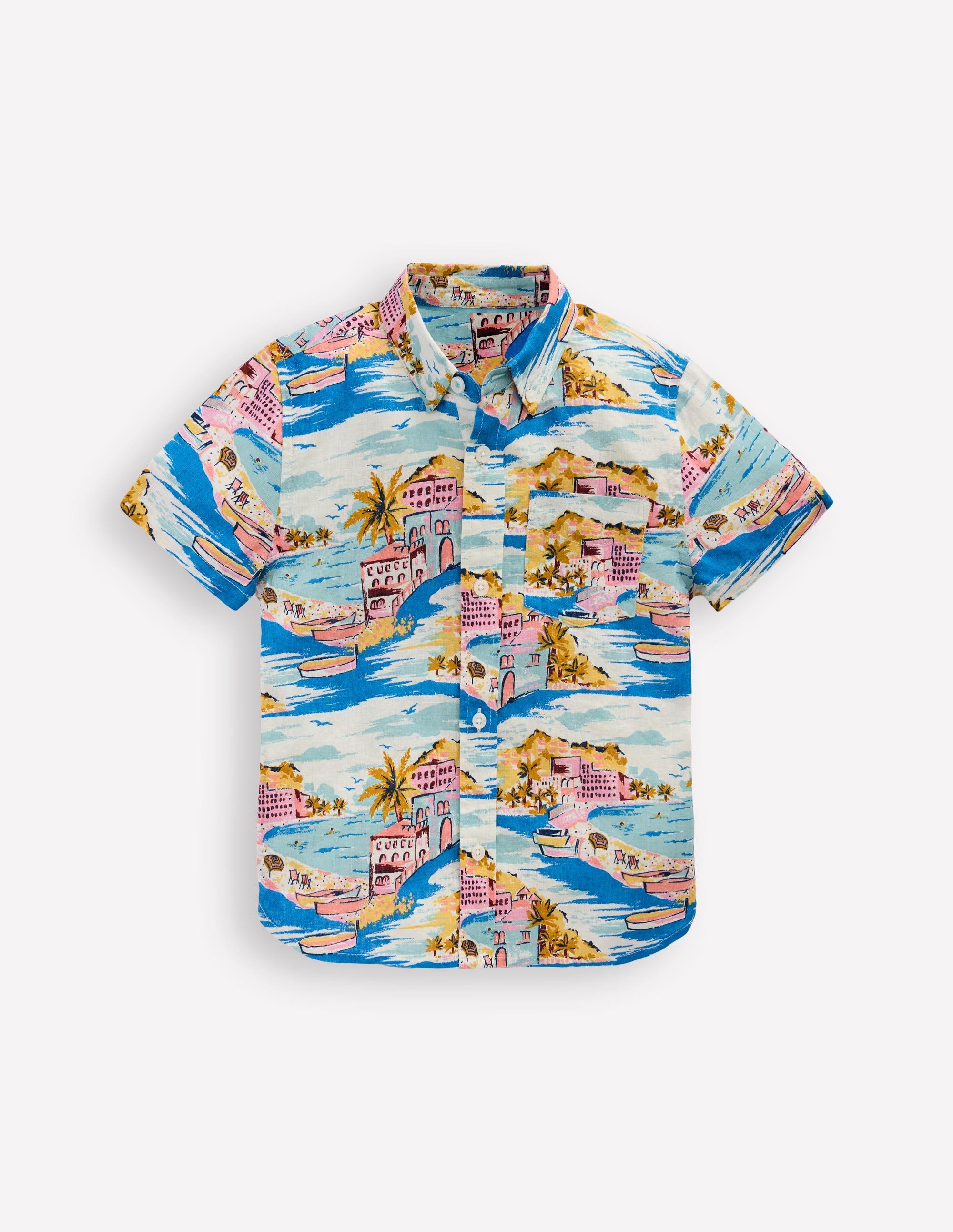Cotton Linen Shirt-Multi Coastal Scene - Image 1