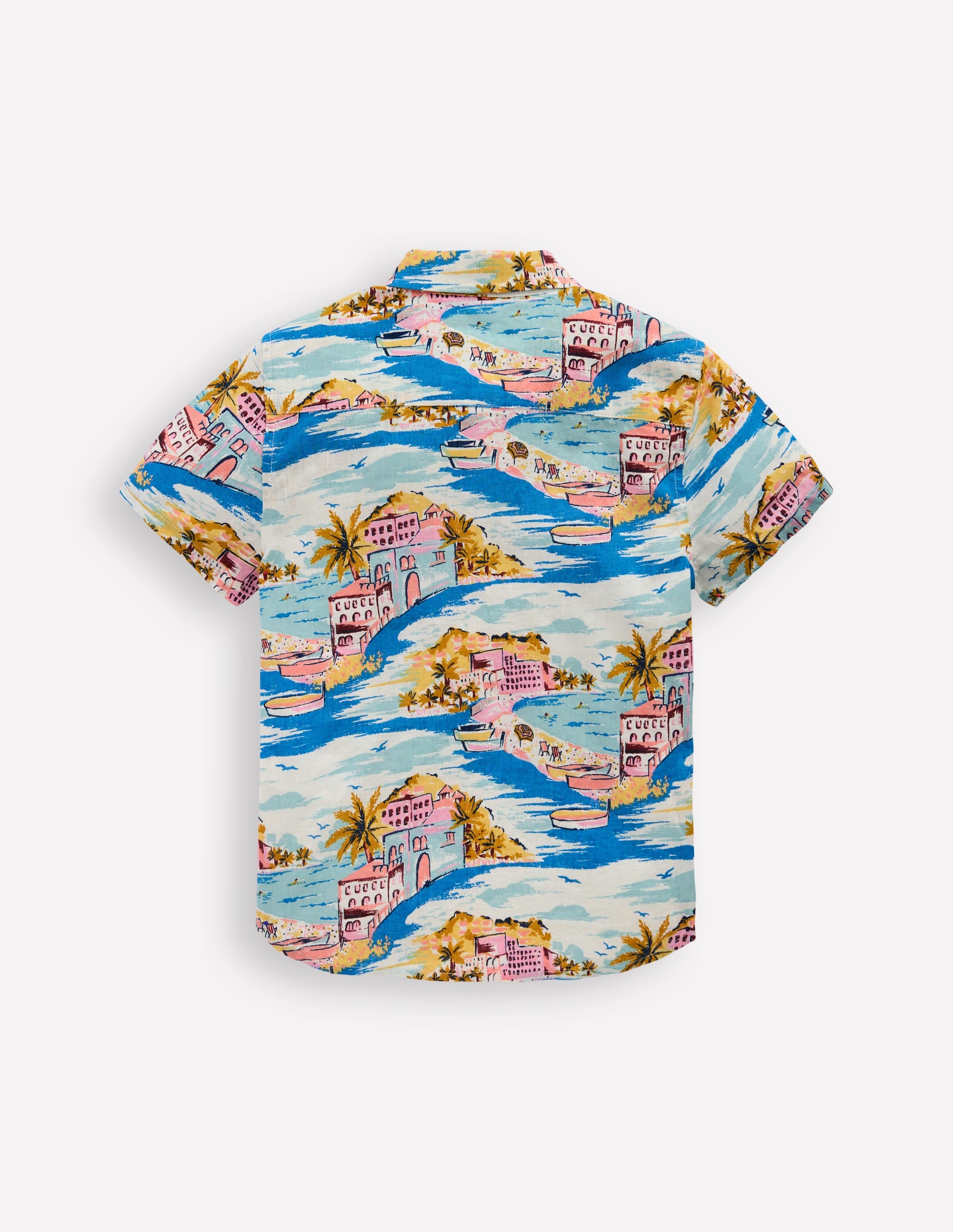 Cotton Linen Shirt-Multi Coastal Scene - Image 2