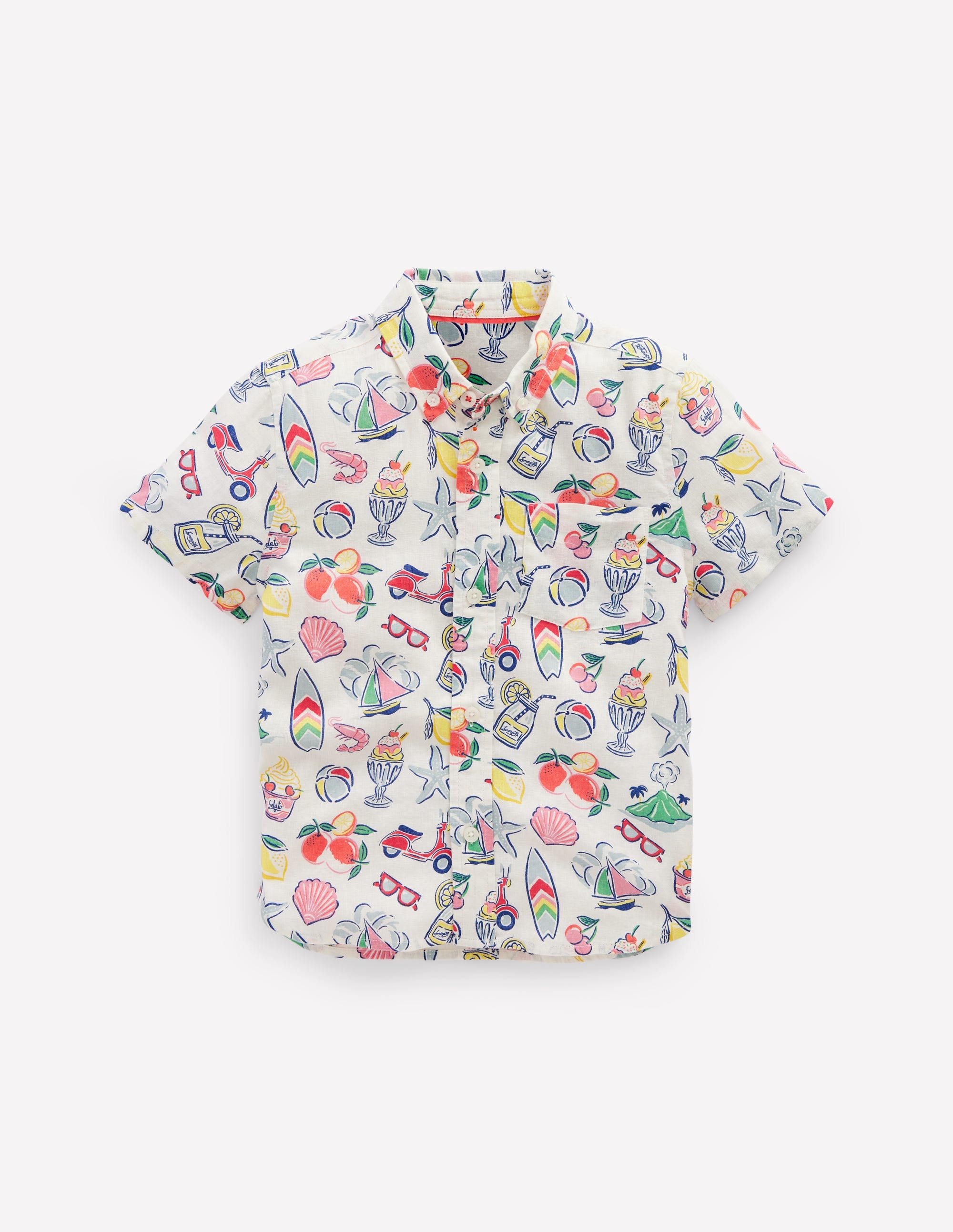 Cotton Linen Shirt-Ivory Holiday Print - Image 1