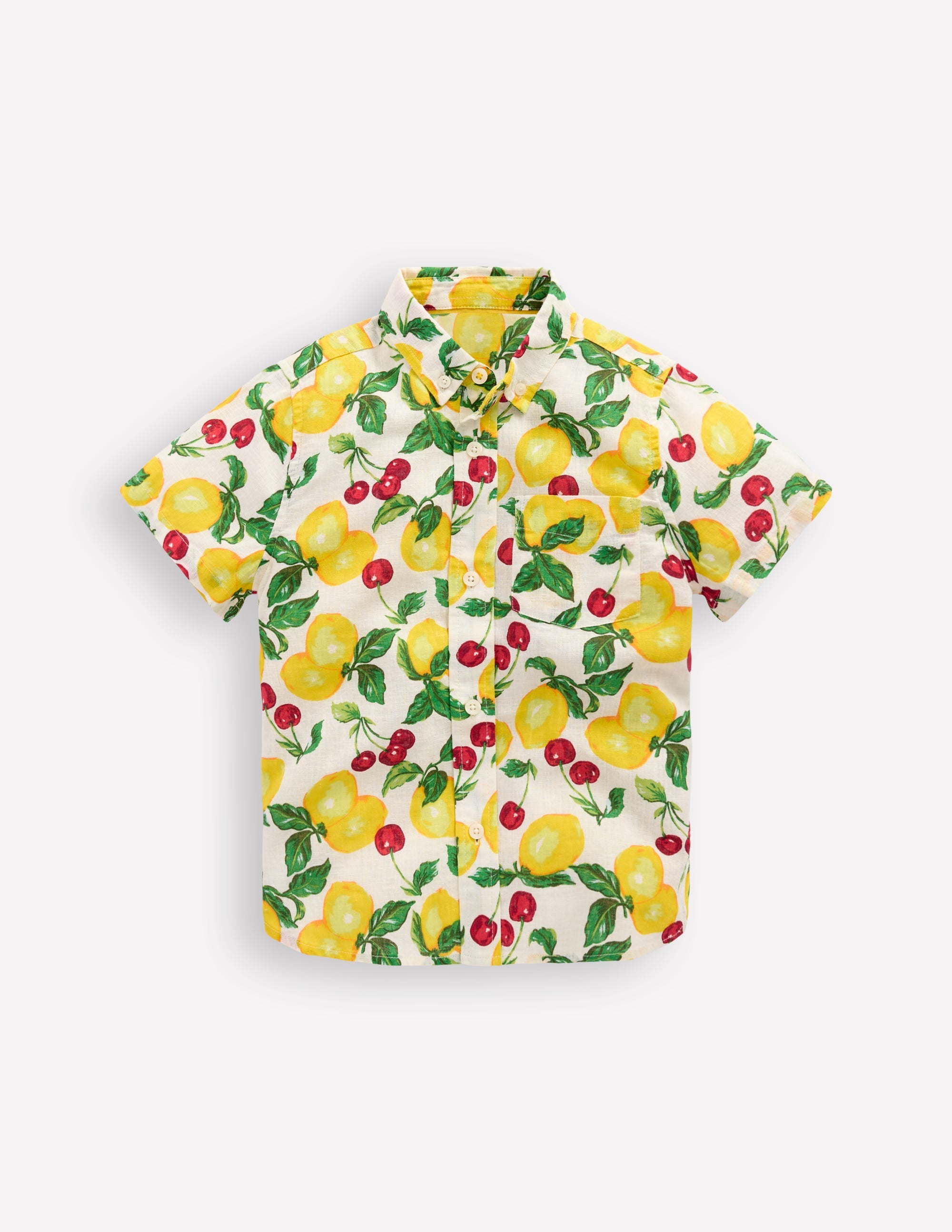 Cotton Linen Shirt-Soft Ivory Lemons and Cherries - Image 1