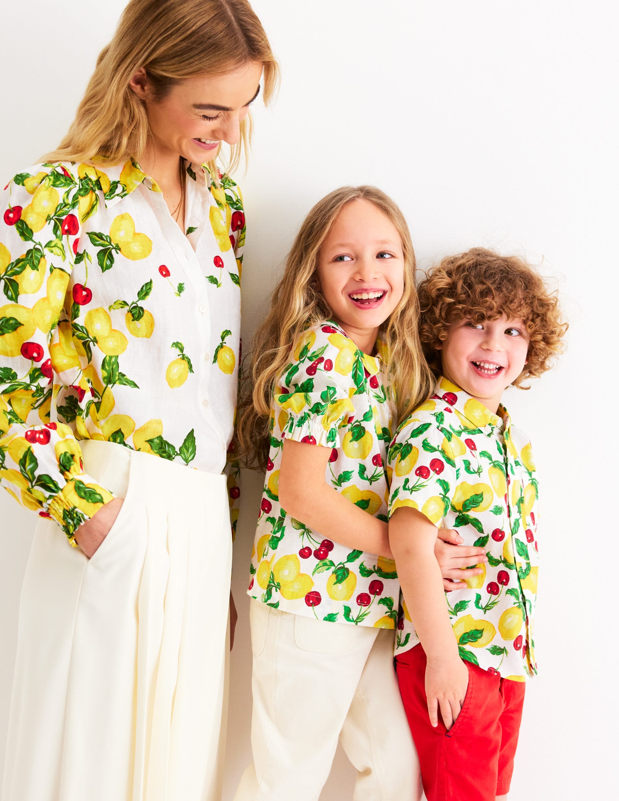 Cotton Linen Shirt-Soft Ivory Lemons and Cherries - Image 5