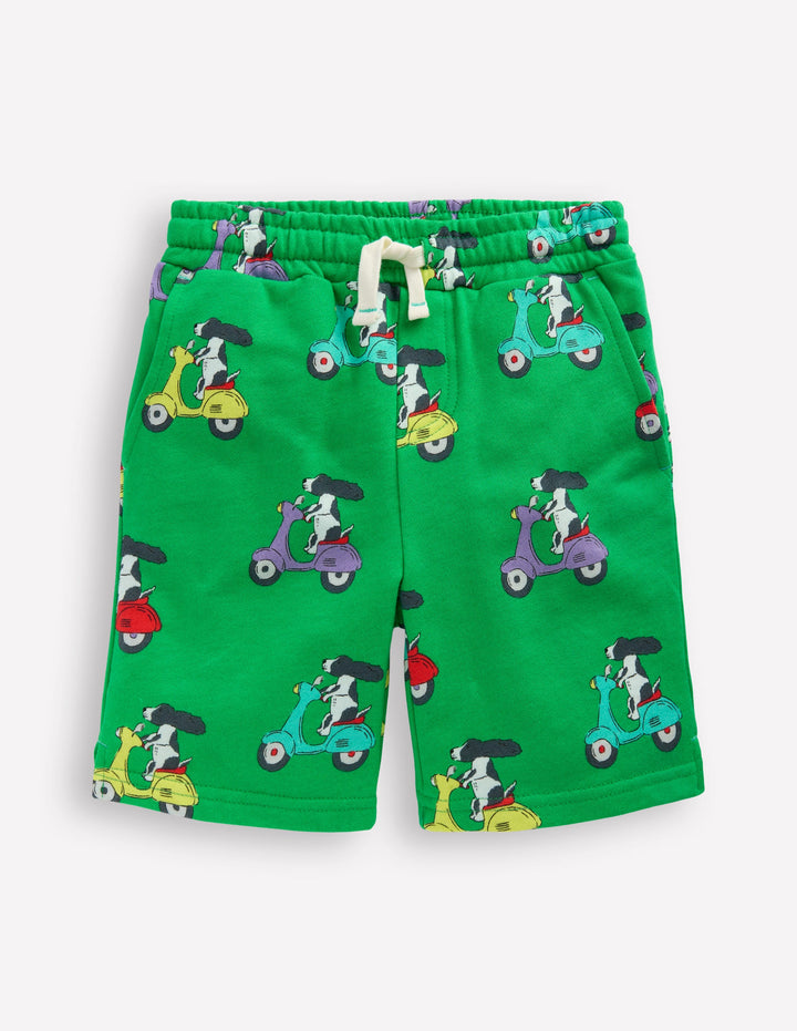 Printed Shorts-Sapling Green Puppy Scooter