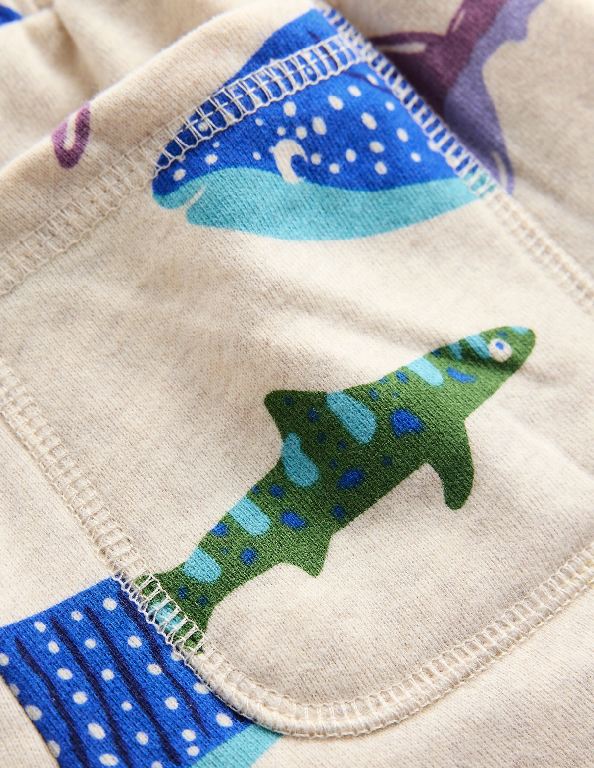 Printed Shorts-Oatmeal Marl Riso Shark - Image 3