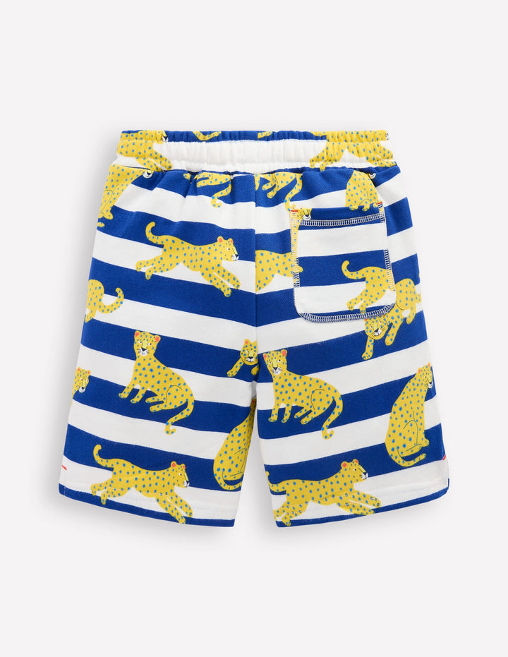 Printed Shorts-Bright Blue Leopard Stripe