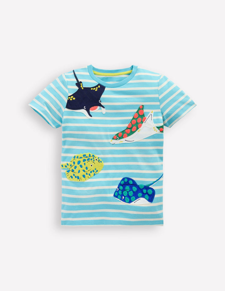 Short Sleeve Appliqué T-shirt-Caribbean Blue Rays