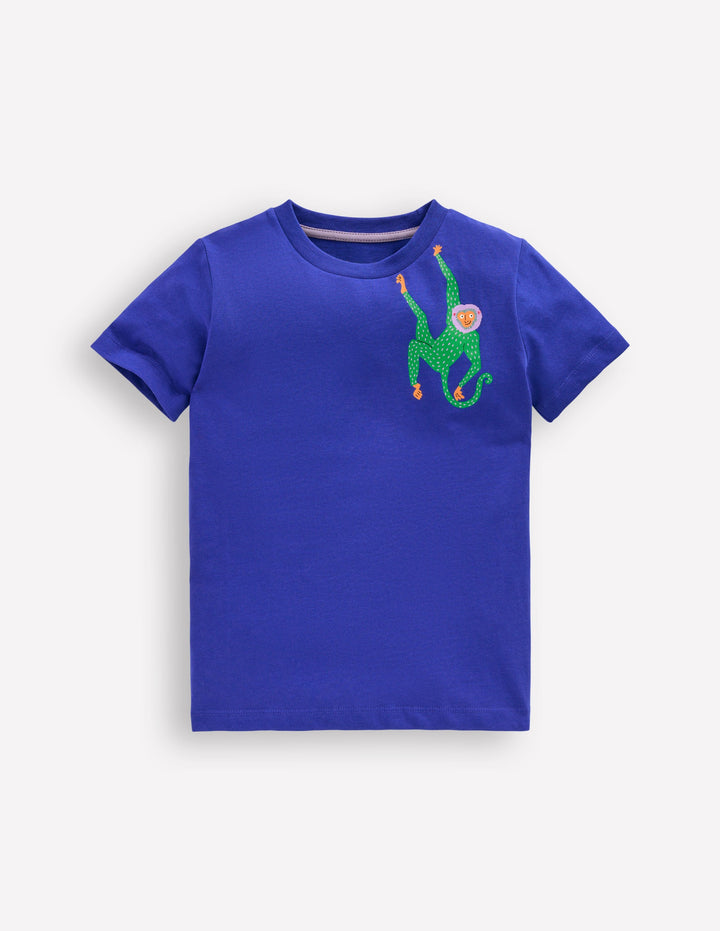 Front & Back Printed T-shirt-Bright Blue Jungle Animals