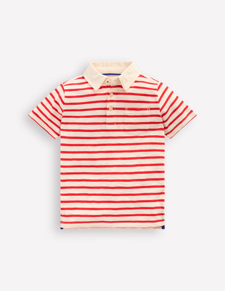 Slub Polo Shirt-Poppy Red/ Ivory