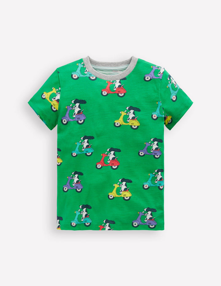 All-Over Printed T-Shirt-Sapling Green Puppy Scooter