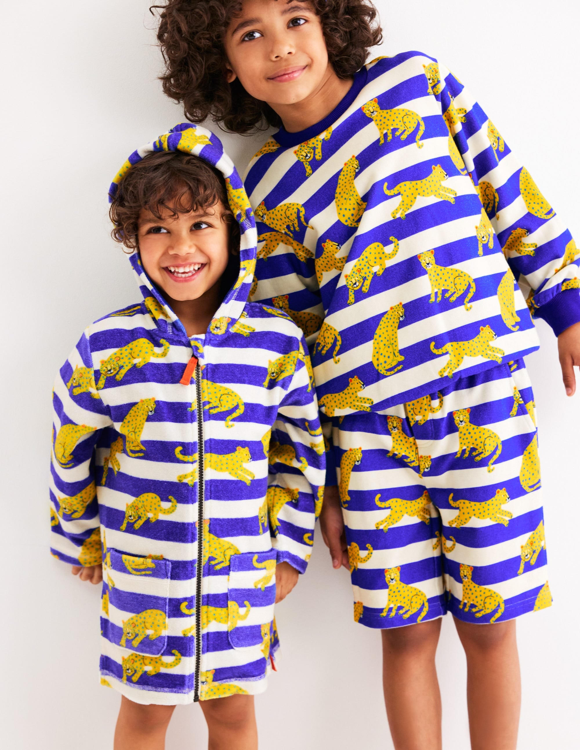 Towelling Zip-Up Throw-On-Bright Blue Leopard Stripe - Image 4