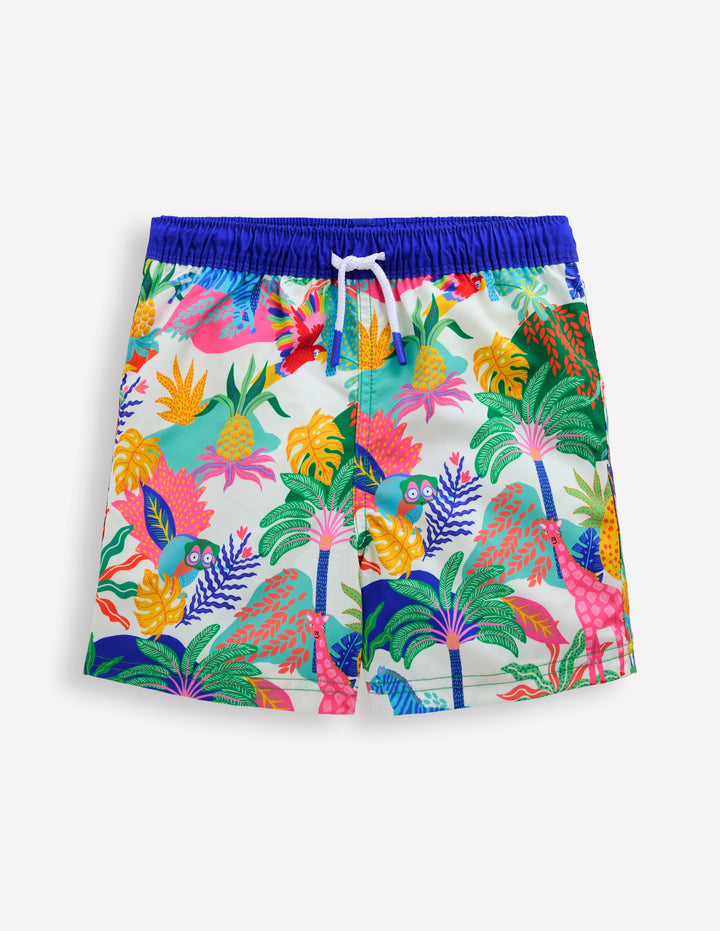 Swim Shorts-Ivory Multi Jungle