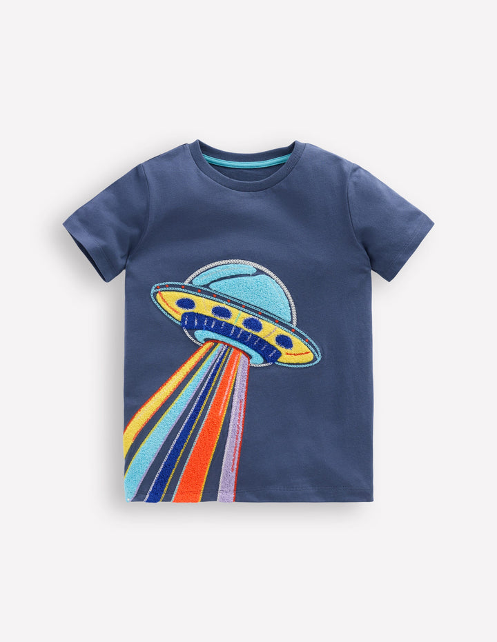 Glow Superstitch T-Shirt-Robot Blue UFO