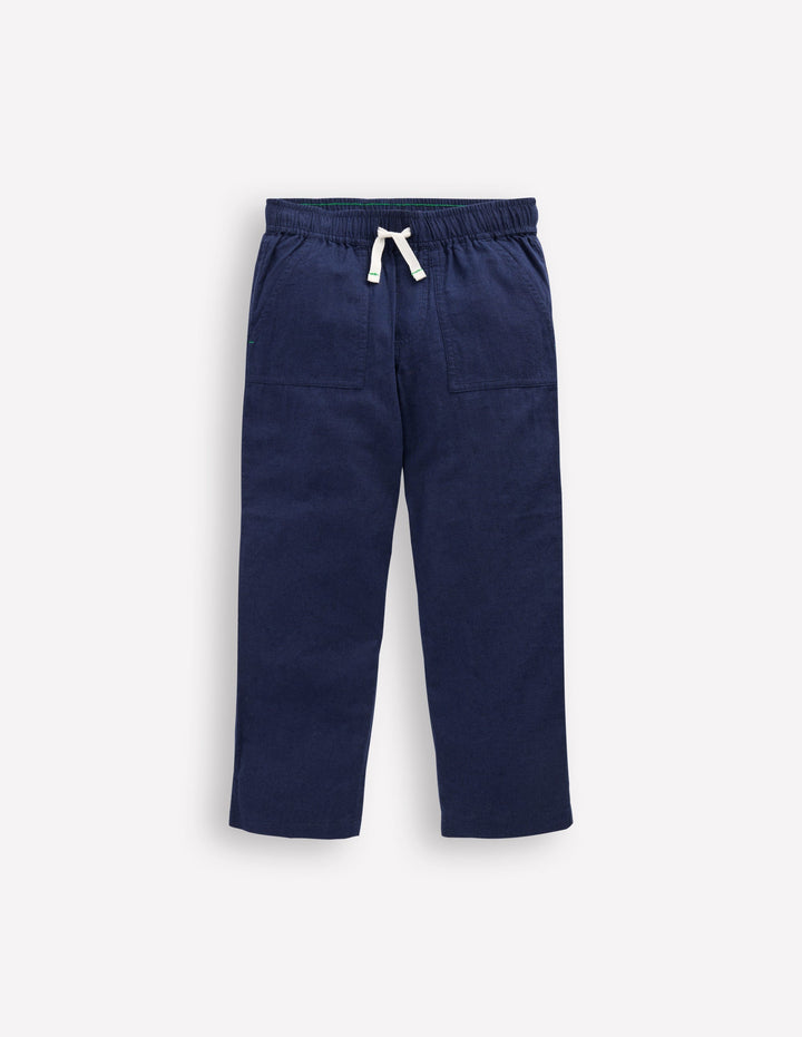 Cotton Linen Pull-on Trouser-Navy