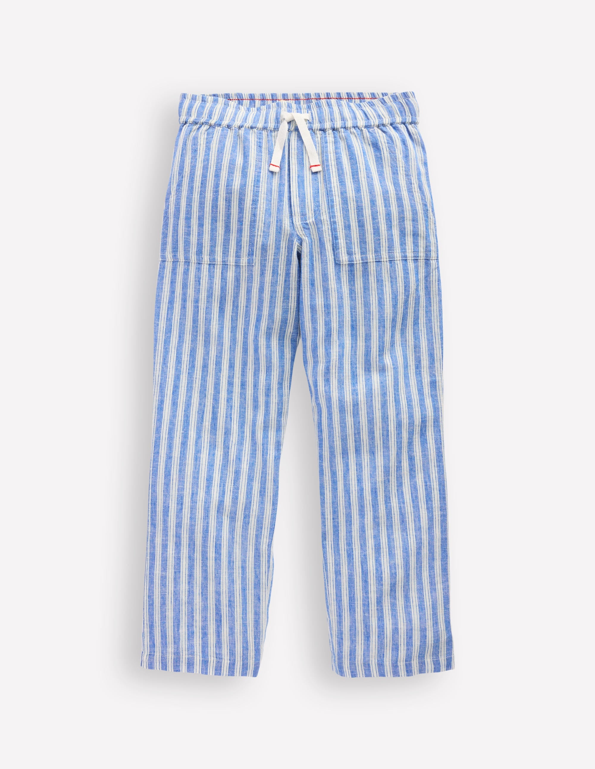 Cotton Linen Pull-on Trouser-Blue Ticking - Image 1