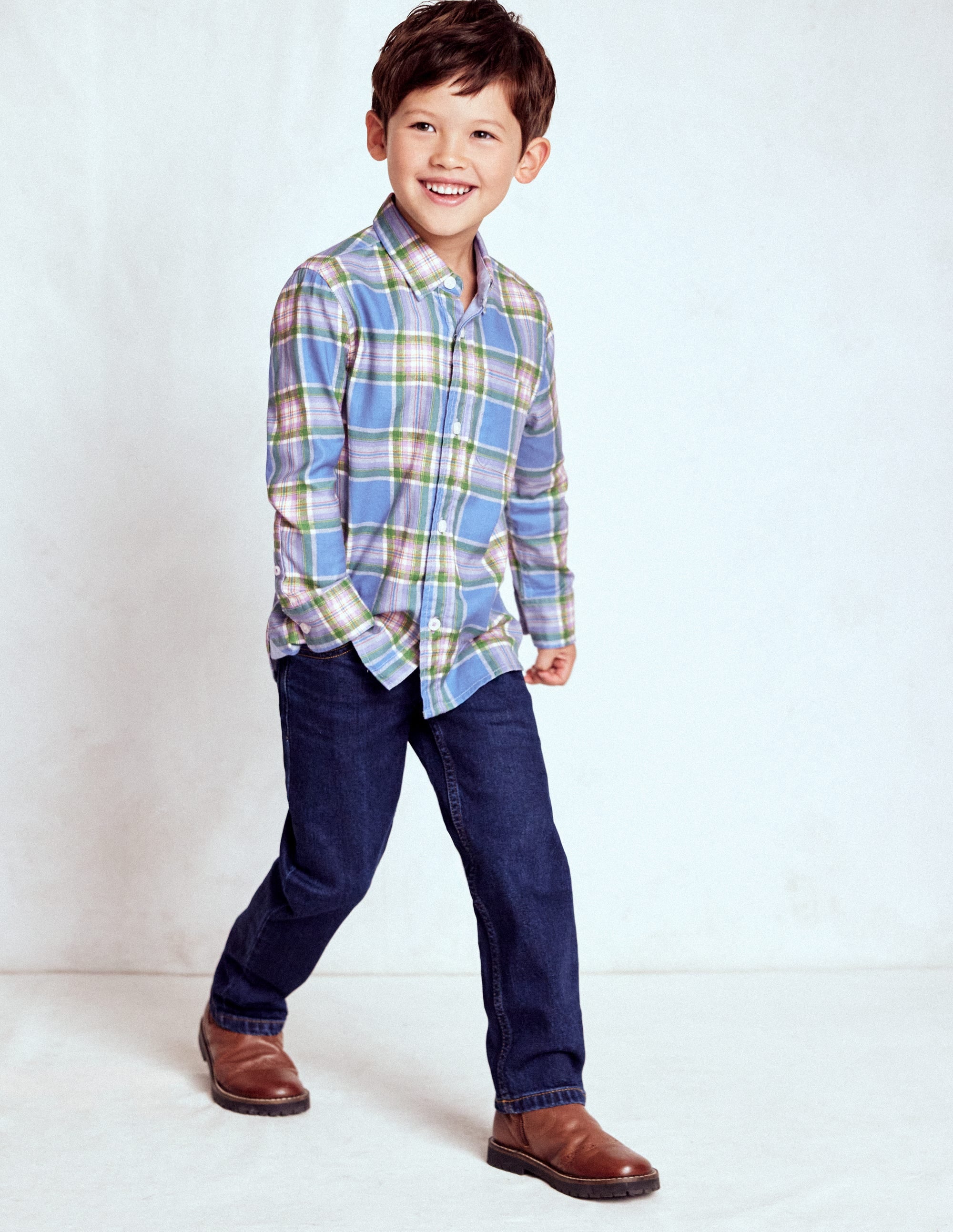 Cosy Cotton Check Shirt-Blue and Purple Check - Image 1