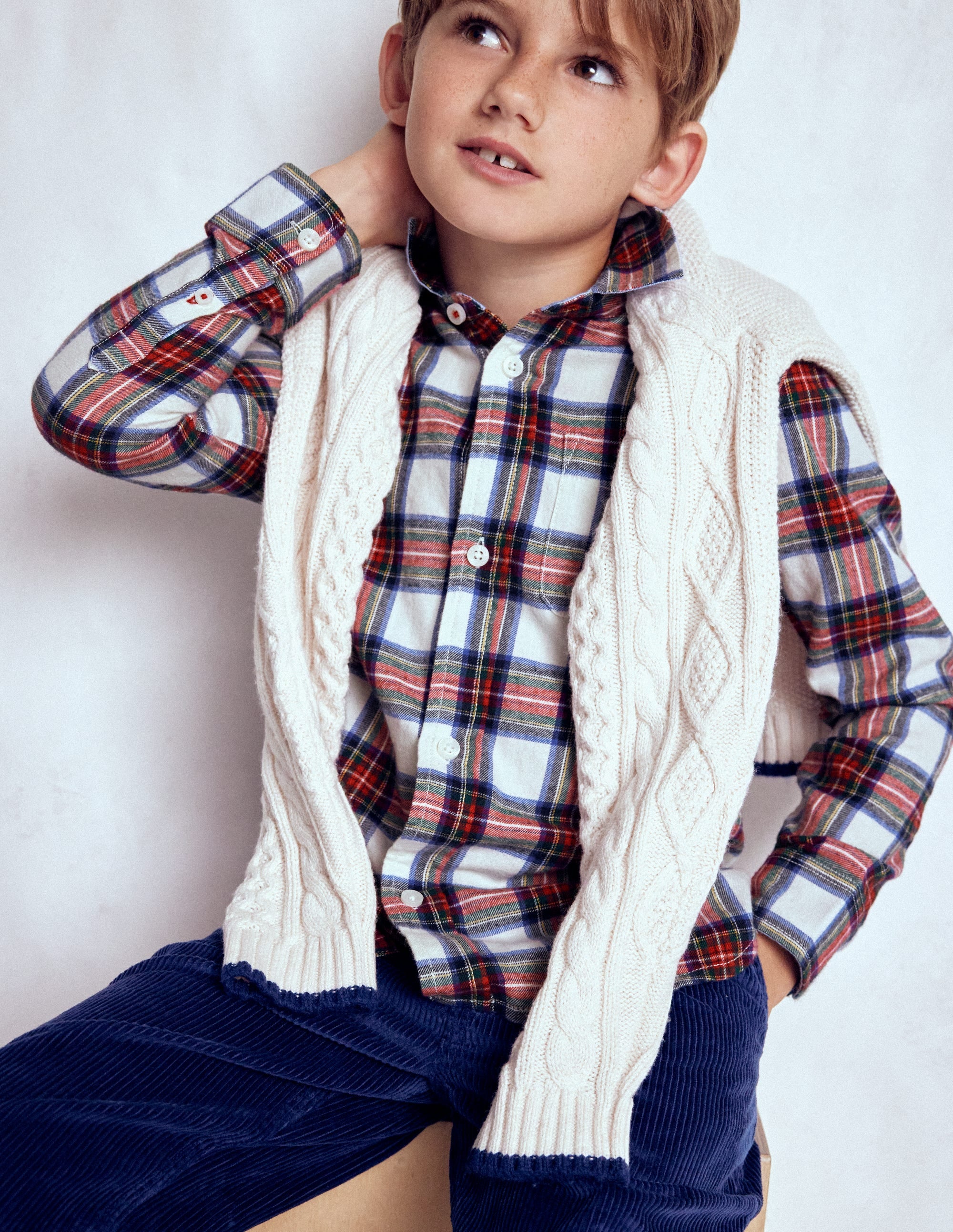 Cosy Cotton Check Shirt-Ivory and Red Check - Image 1