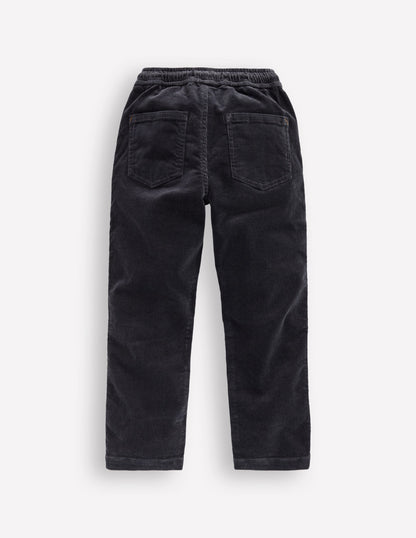 Slim Pull-On Trousers-Charcoal Cord-2