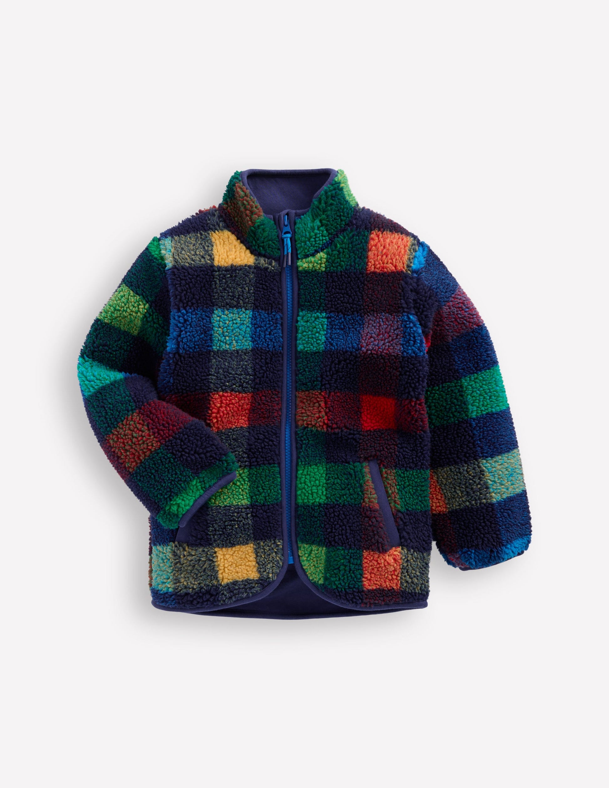 Cosy Borg Jacket-Navy Check-1