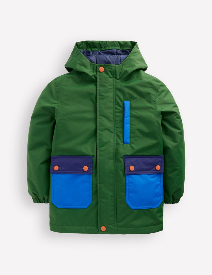 4-in-1 Waterproof Coat-Blue/Green Colourblock