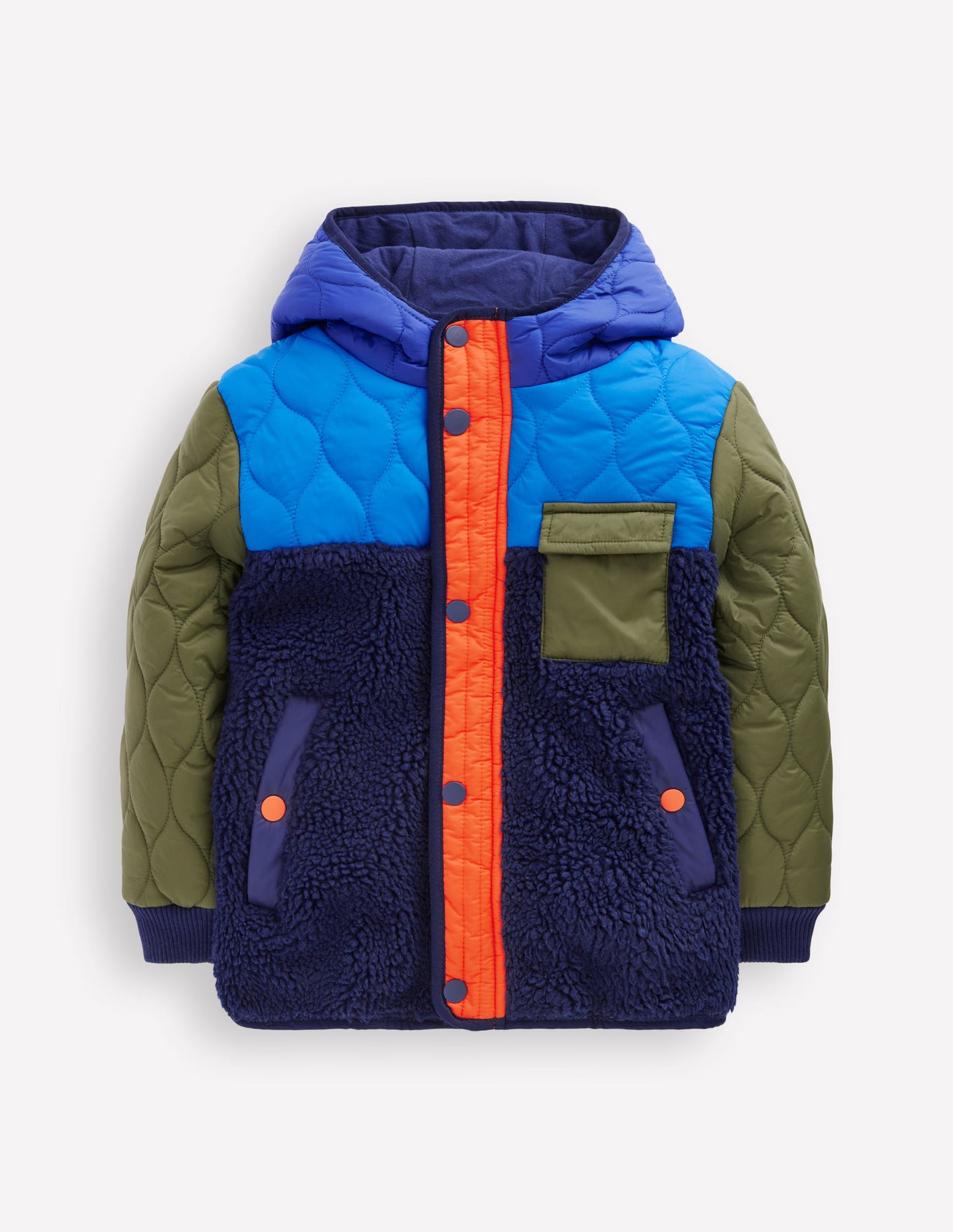 Quilted Borg Jacket-Classic Khaki Colourblock