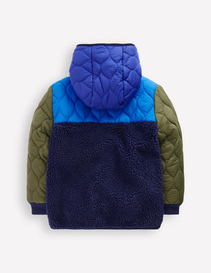 Quilted Borg Jacket-Classic Khaki Colourblock-5