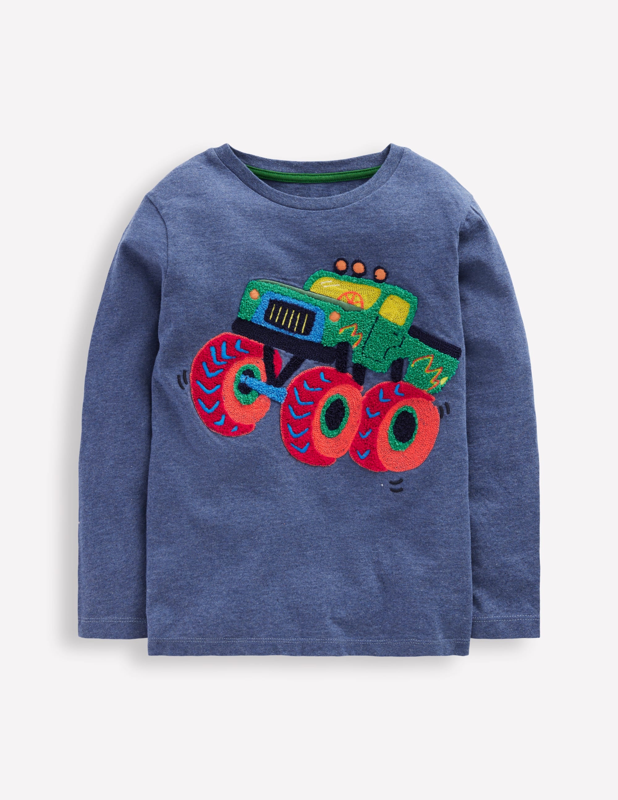 Long Sleeve Bouclé T-shirt-Denim Marl Monster Truck - Image 1