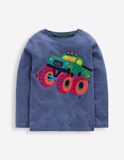 Long Sleeve Bouclé T-shirt-Denim Marl Monster Truck-1