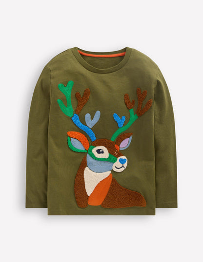Long Sleeve Bouclé T-shirt-Winter Moss Deer-1