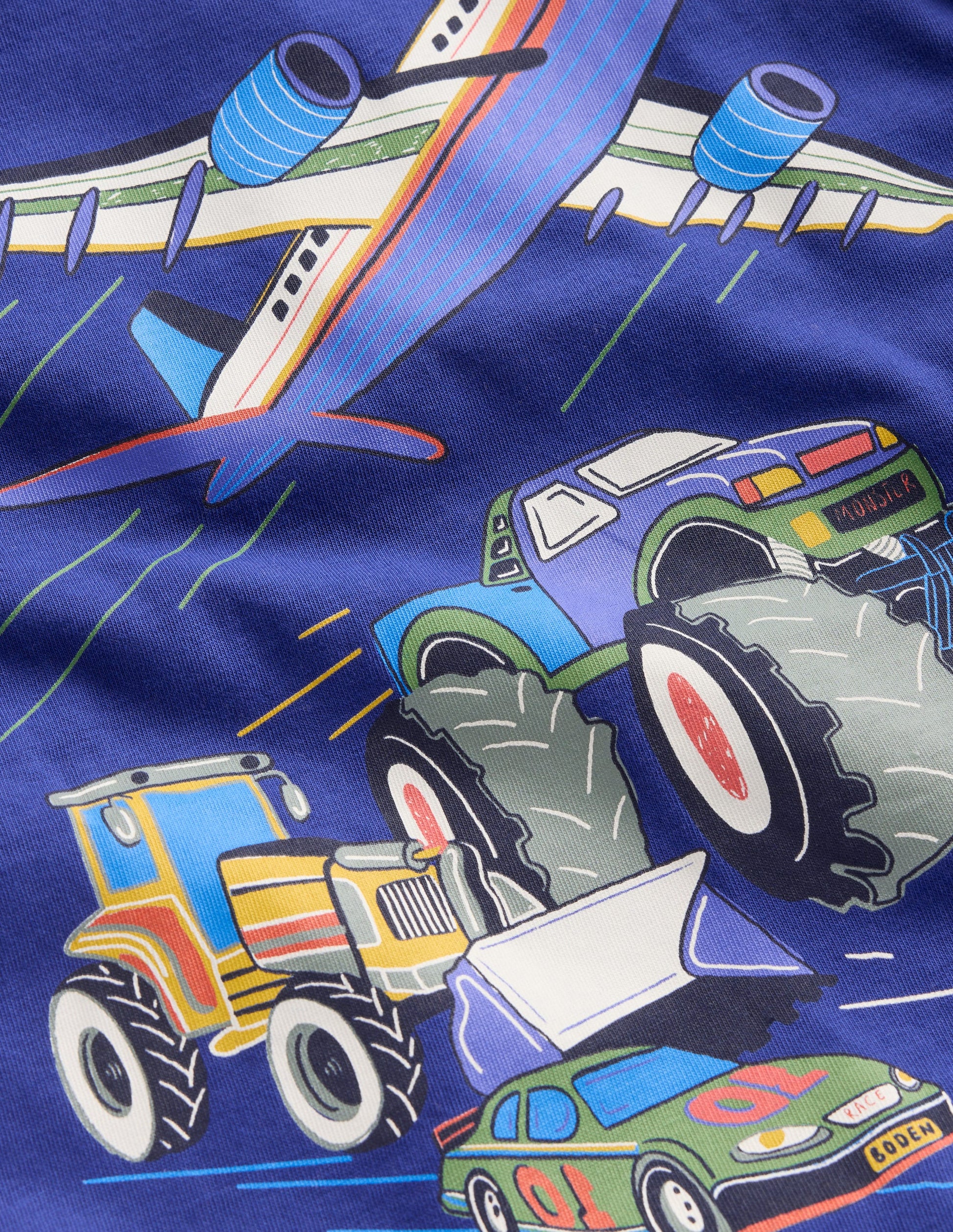 Long Sleeve Printed T-shirt-Sapphire Blue Vehicles-3