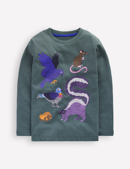 Long Sleeve Printed T-shirt-Smoke Woodland Friends-1