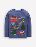 Long Sleeve Printed T-shirt-Christmas Vehicles