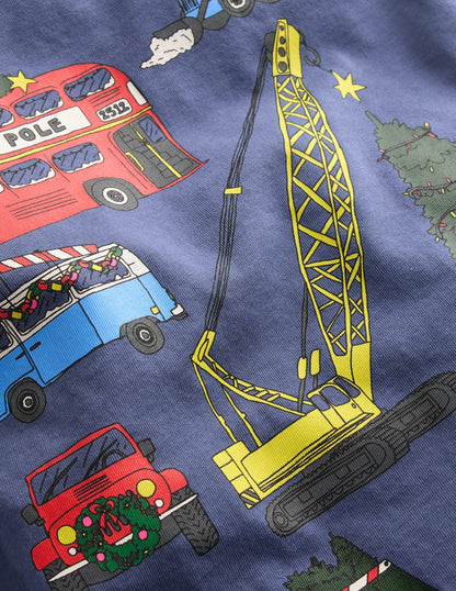 Long Sleeve Printed T-shirt-Christmas Vehicles-3
