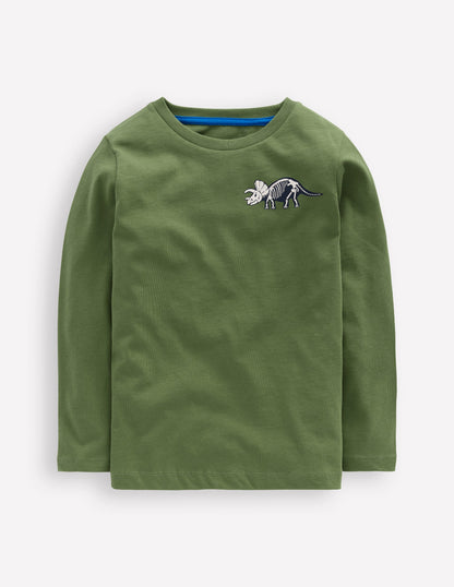 Front & Back Printed T-shirt-Green Volcano Dino-1