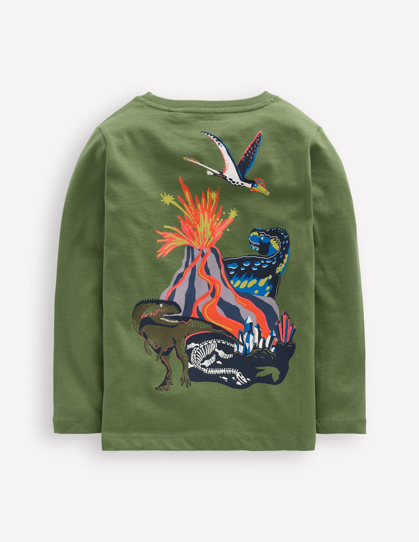 Front & Back Printed T-shirt-Green Volcano Dino