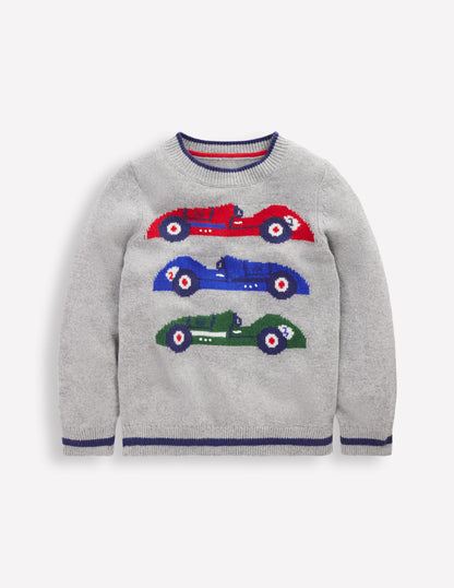 Fun Logo Jumper-Grey Marl Cars-1