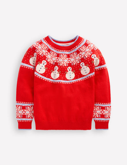 Fair Isle Jumper-Poppy Red Snowmen