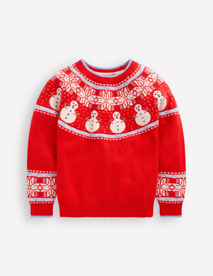 Fair Isle Jumper-Poppy Red Snowmen