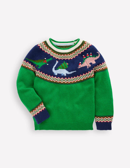 Fair Isle Jumper-Sapling Green Dinosaur-1