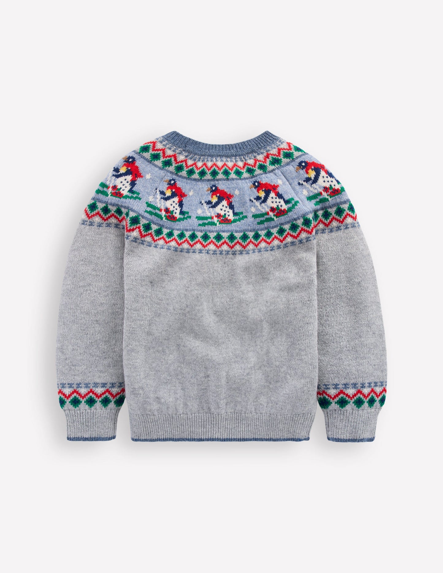 Fair Isle Jumper-Grey Marl Skiing Penguins