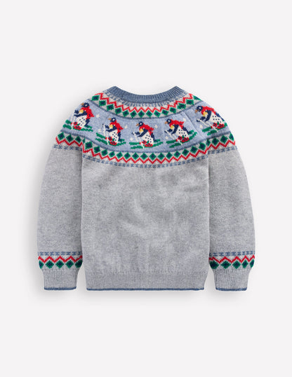 Fair Isle Jumper-Grey Marl Skiing Penguins-2