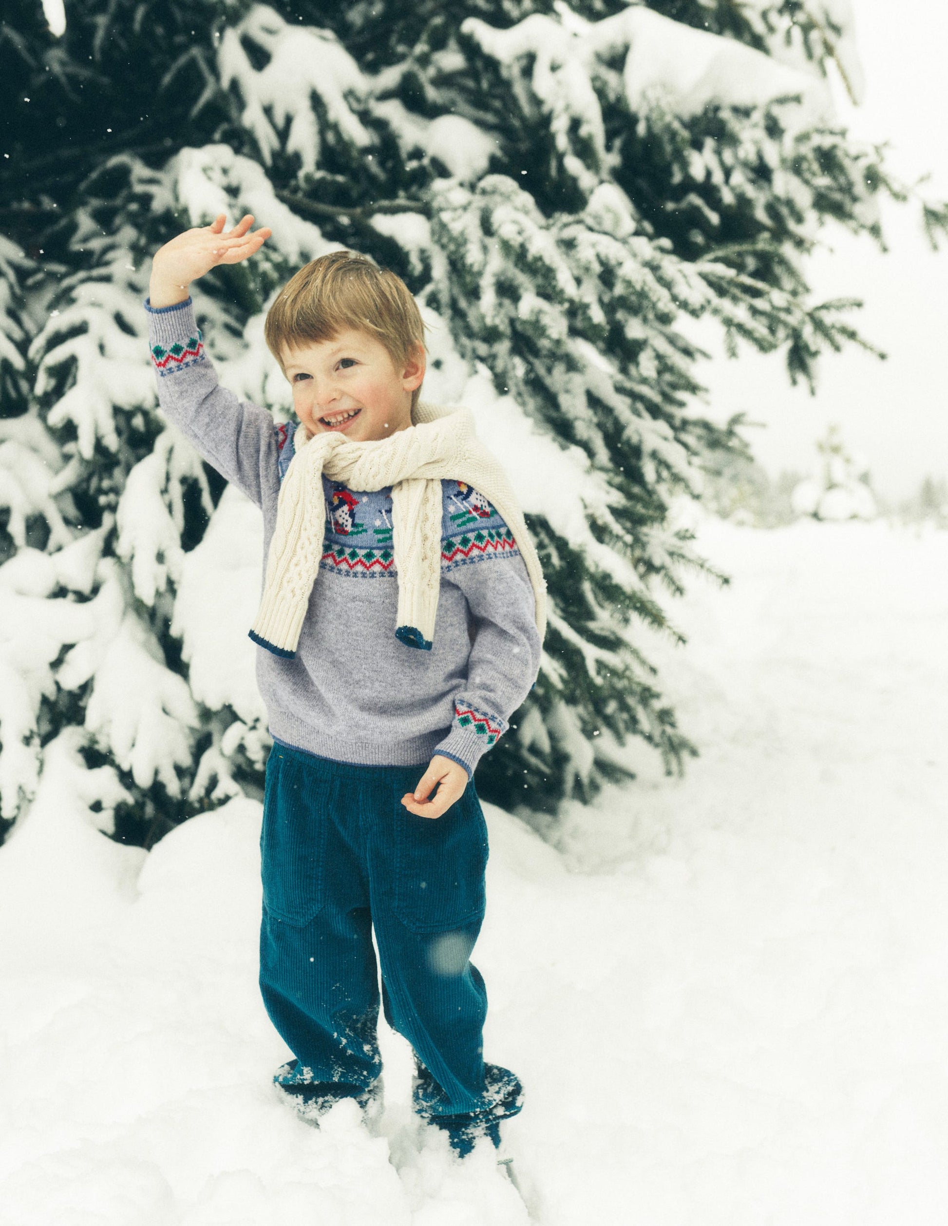 Fair Isle Jumper-Grey Marl Skiing Penguins-4
