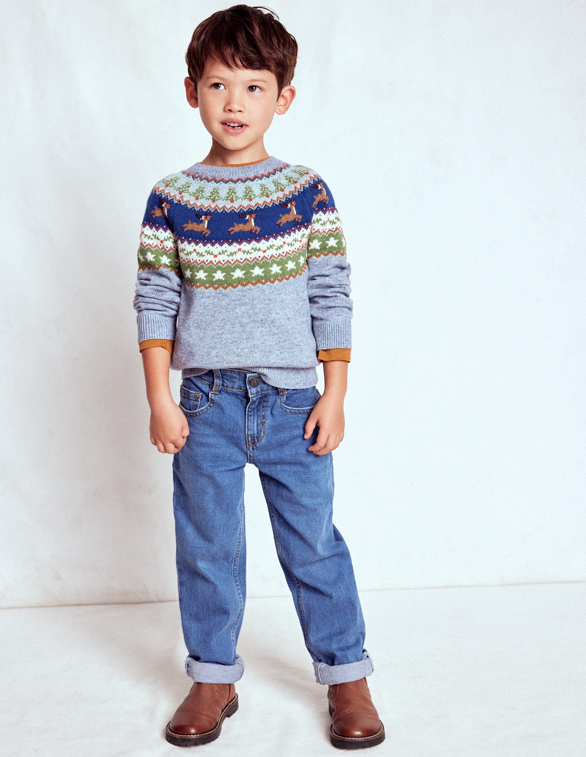 Fair Isle Jumper-Glacier Blue Reindeer - Image 1