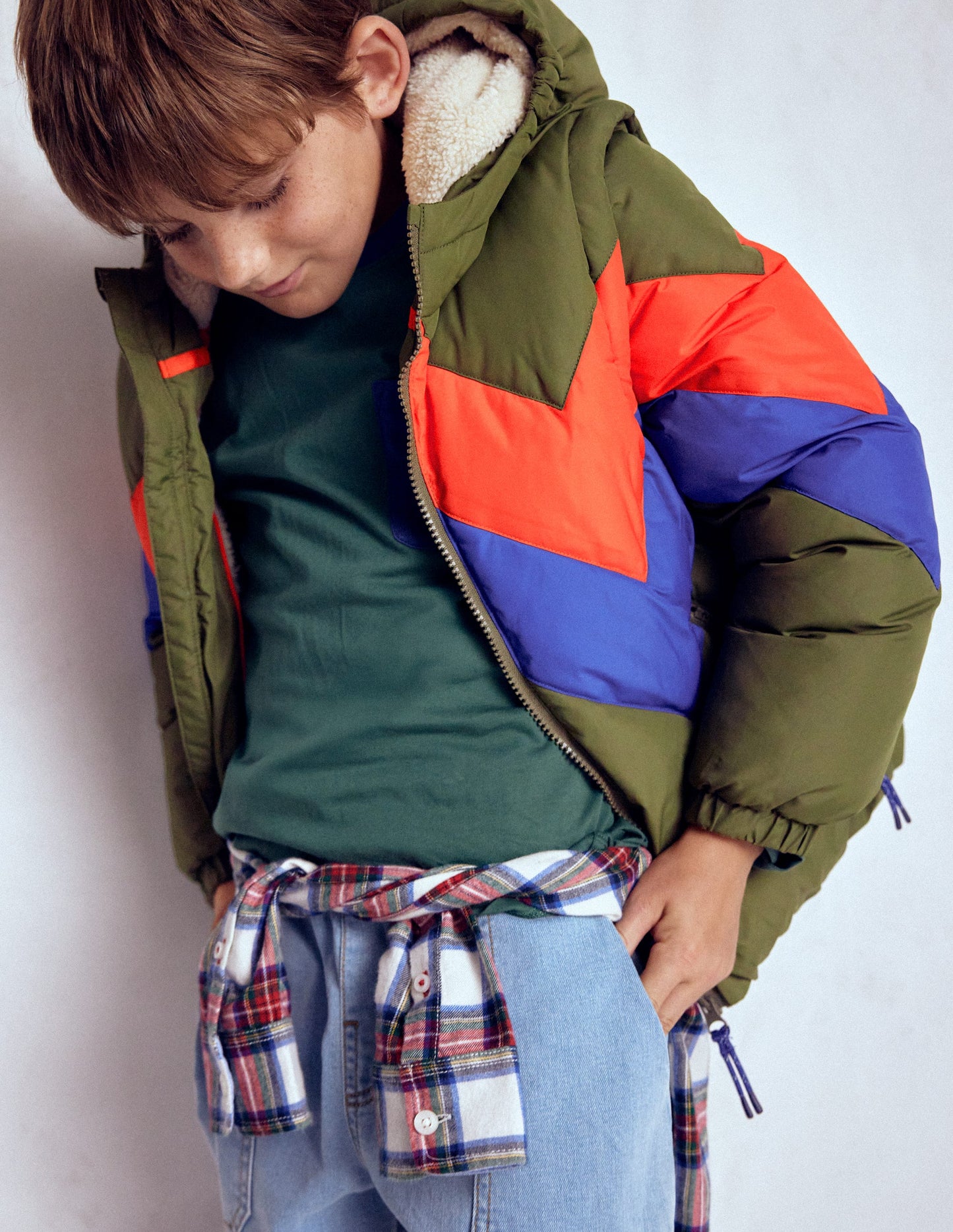 2-in-1 Padded Coat-Chestnut Chevron