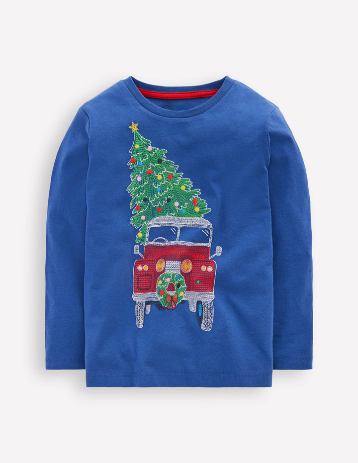 Glow Superstitch T-shirt-Twilight Blue Christmas Car
