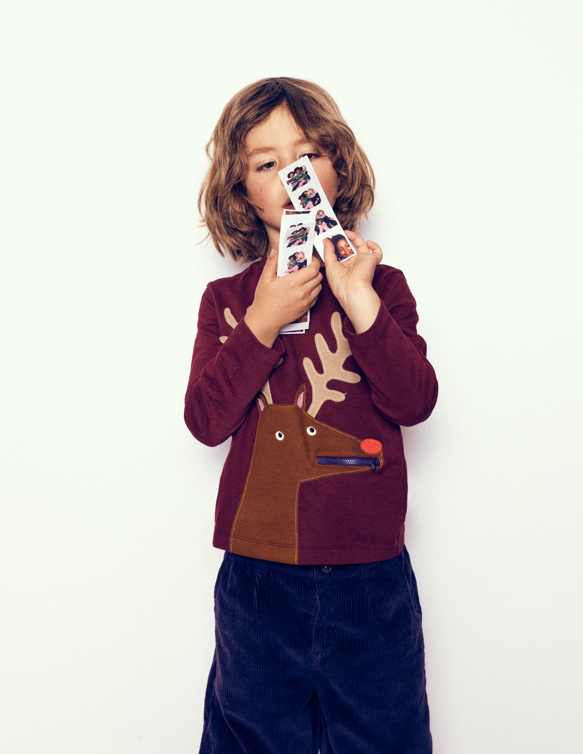 Zip Detail Appliqué T-shirt-Port Reindeer-4