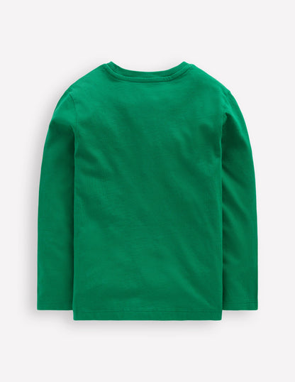Zip Detail Appliqué T-shirt-Shady Green Fox-2
