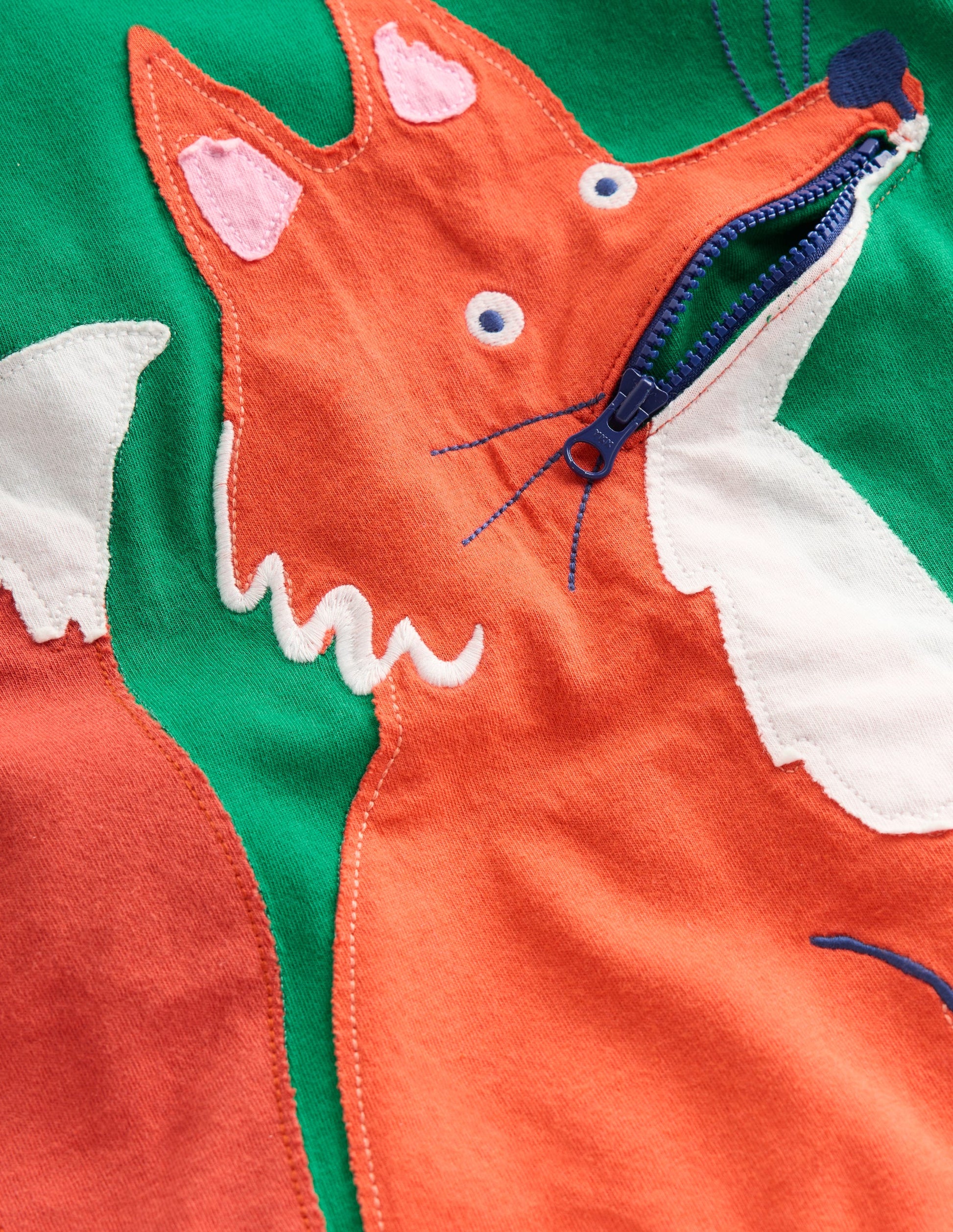 Zip Detail Appliqué T-shirt-Shady Green Fox-3