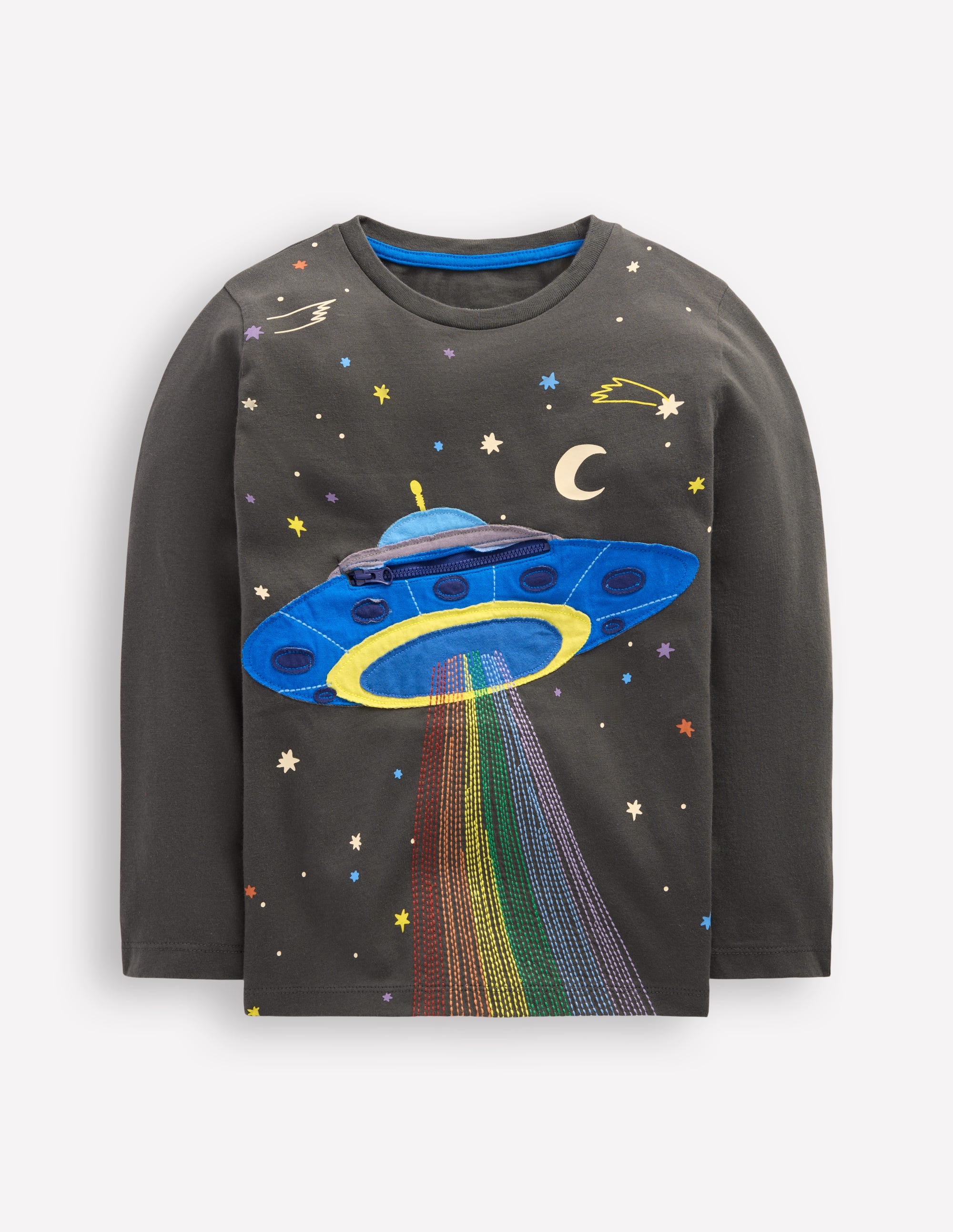 Zip Detail Appliqué T-shirt-Phantom UFO - Image 1