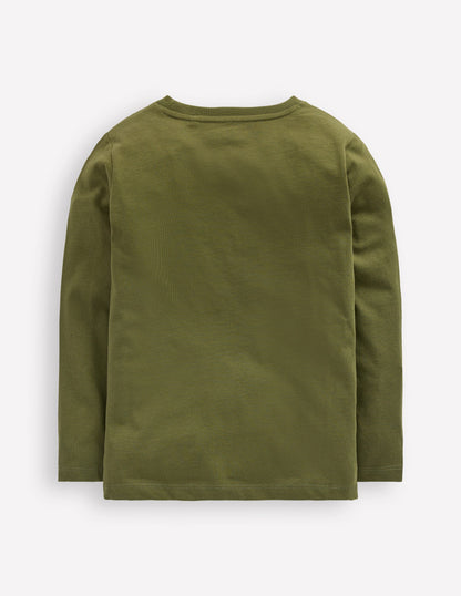 Long Sleeve Glow T-shirt-Winter Moss Dino Skeletons-2