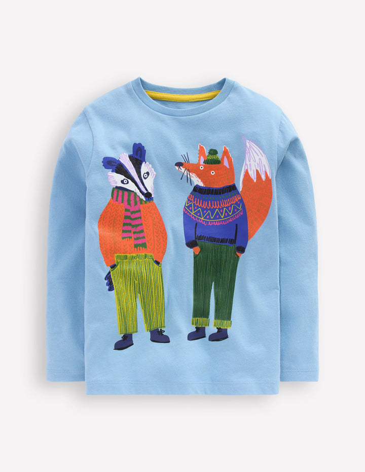 Long Sleeve Novelty T-shirt-Glacier Blue Foxes