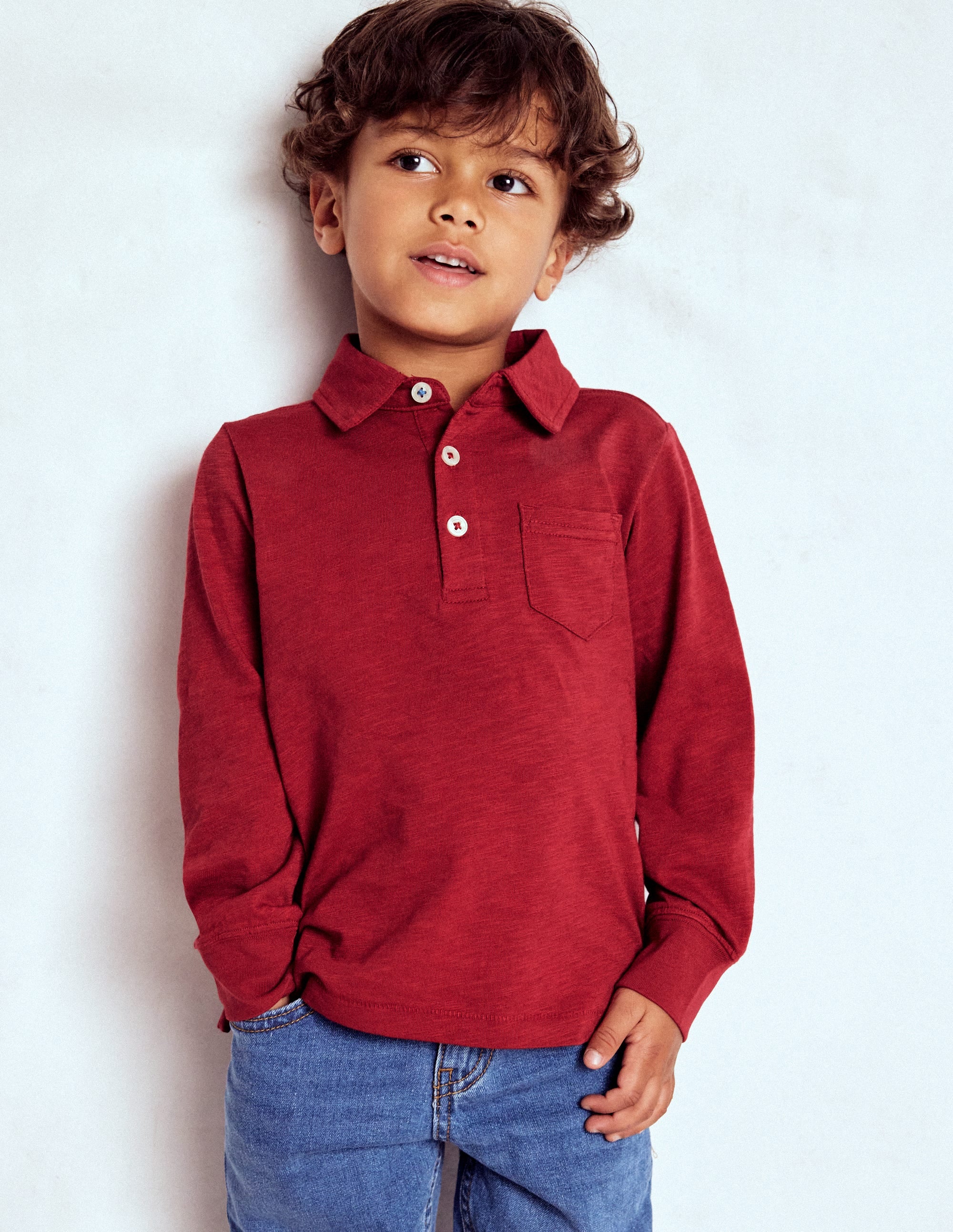 Long Sleeve Slub Polo-Red Liquorice - Image 1